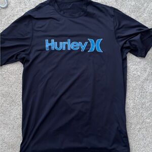 Hurley Navy UPF 50 Tee rash guard with Light Blue Logo